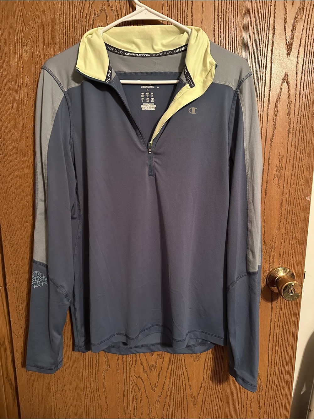 Champion Blue and Light Gray Quarter-Zip Ski Pullover with Lime Collar
